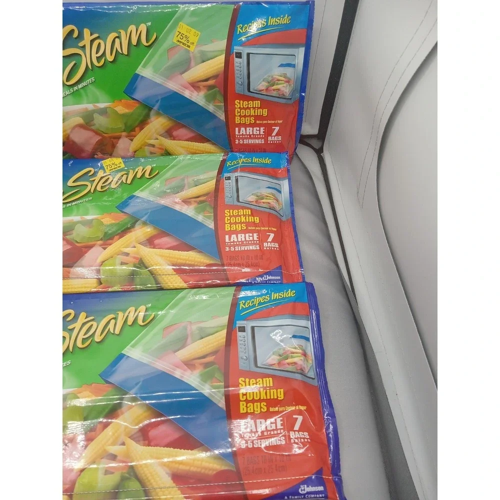 3x New Ziploc Zip N Steam 7 Large Bags Each, Microwave Steam Sealed Discontinued